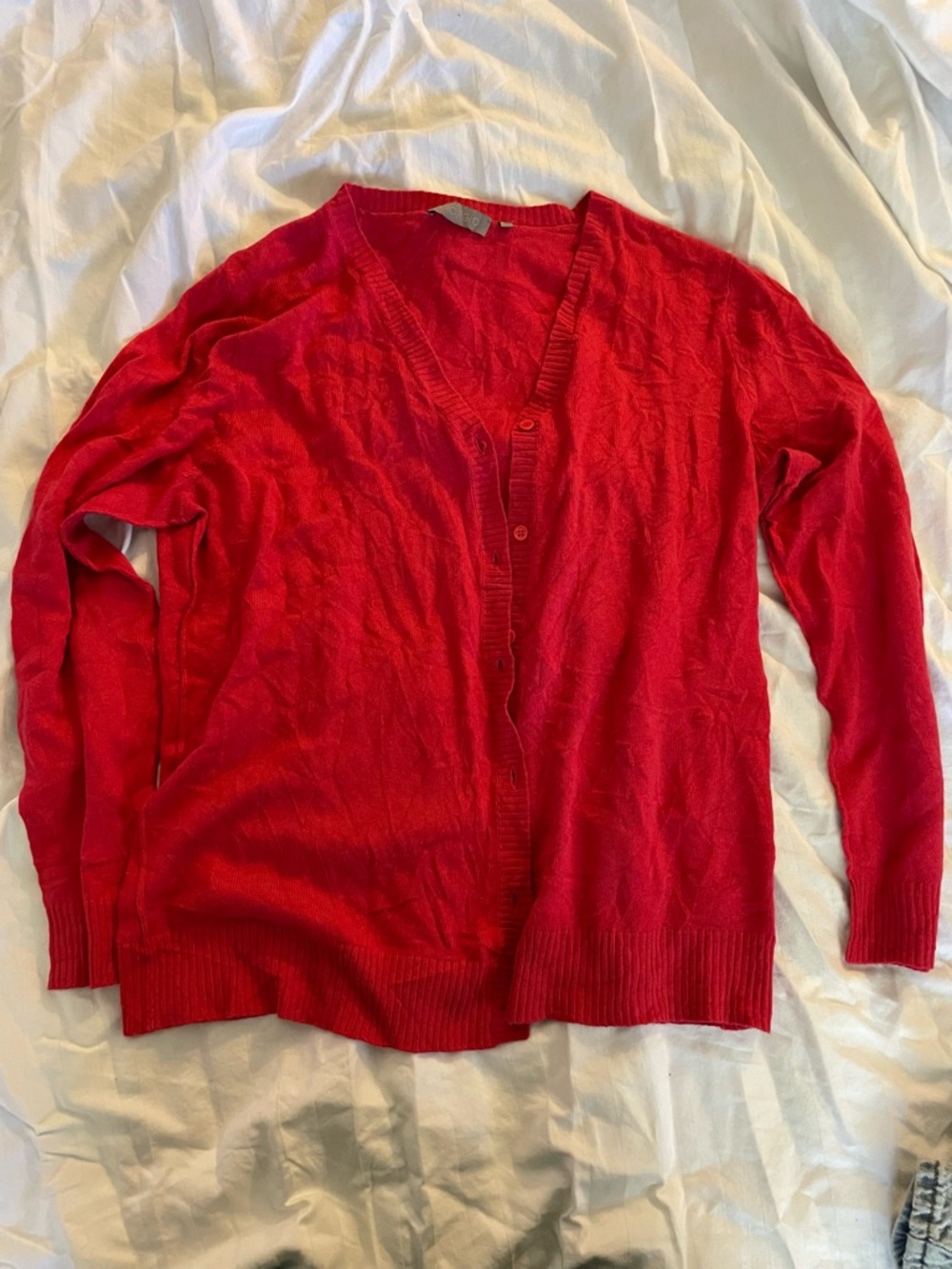 Red Women's V-Neck Button Cardigan Sweater